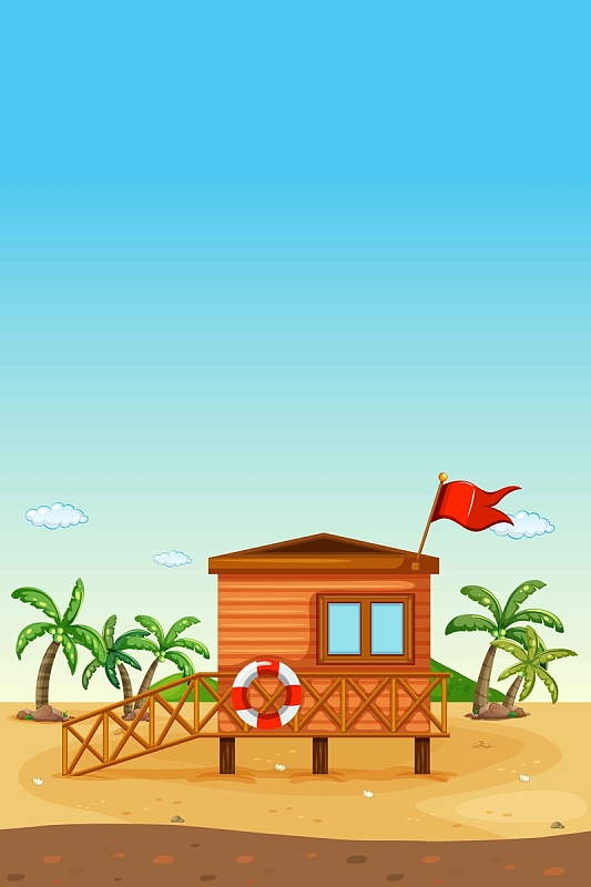 手绘卡通沙滩游乐场景背景