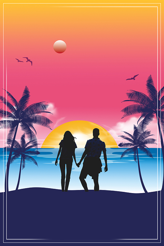 夏季海边旅游看日落海报