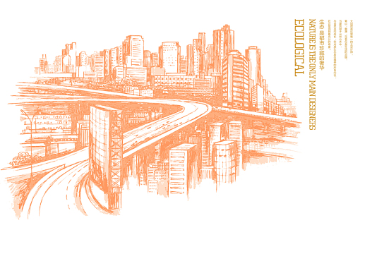 手绘城市道路建设背景图