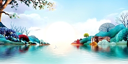 唯美湖景商务房地产背景模板