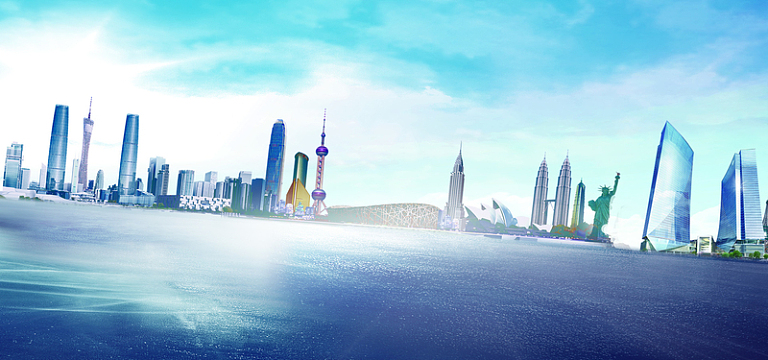 公路城市大气简约蓝色淘宝海报背景