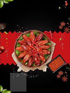 麻辣小龙虾美食海报背景模板