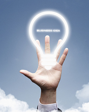 蓝色手指灯泡科技创意商务海报