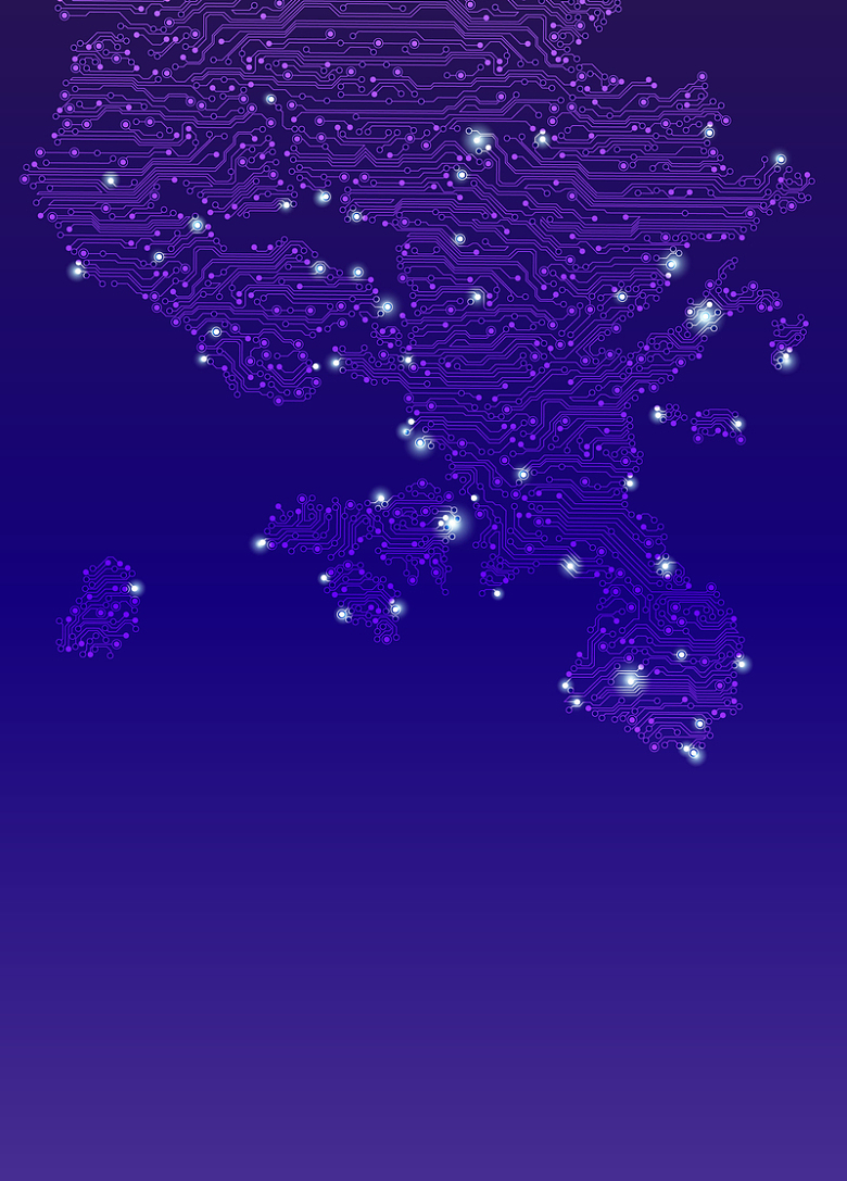 紫色光效中国地图电子线路板背景