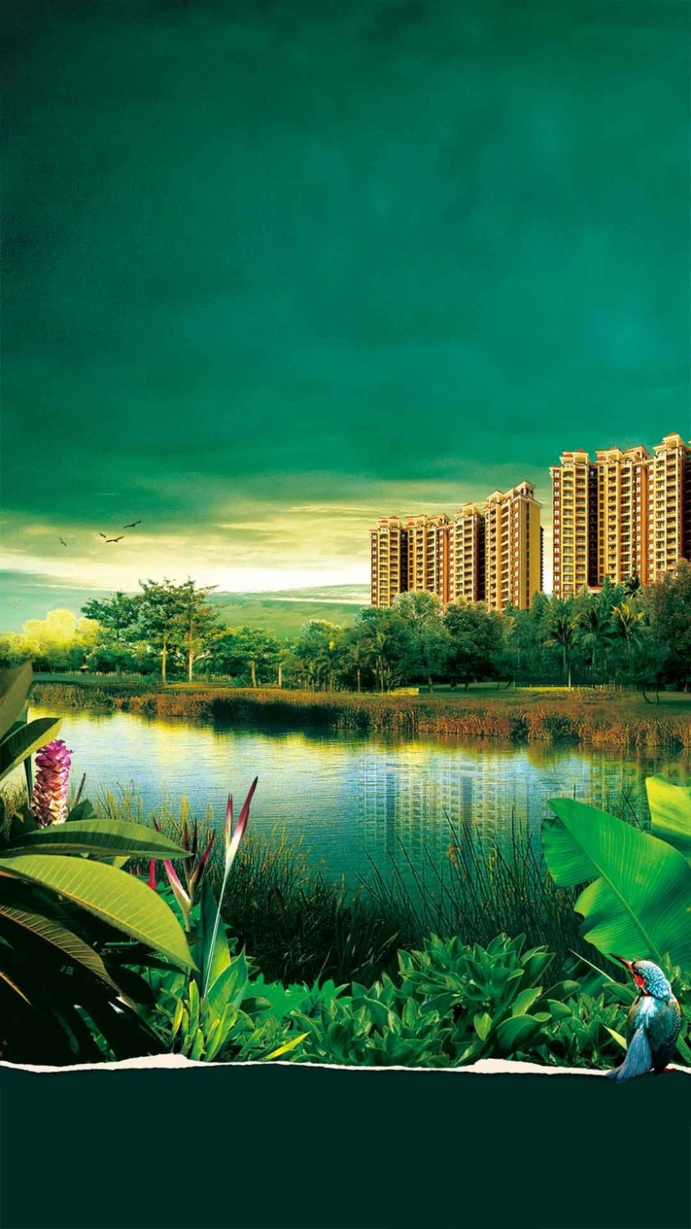 房地产江景房倒影h5背景素材