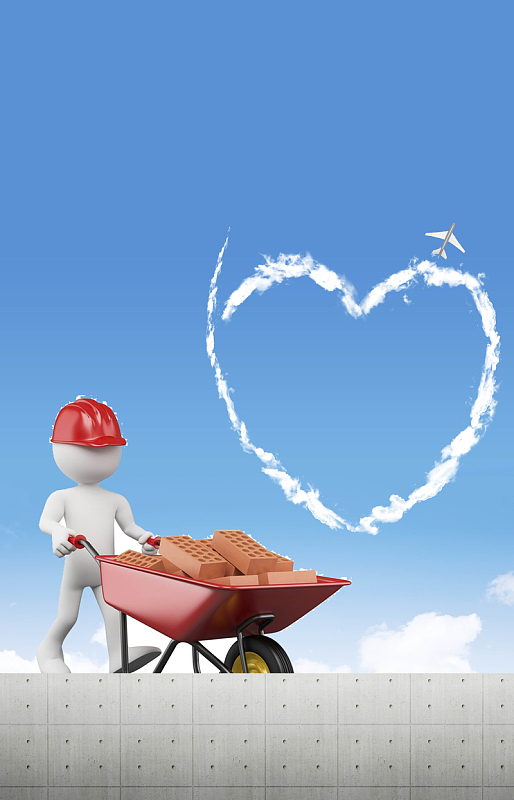 3d小人工地搬砖背景素材