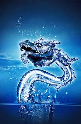 梦幻水龙蓝色商业海报
