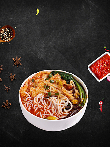 黑色大气正宗螺蛳粉特色美食海报背景素材