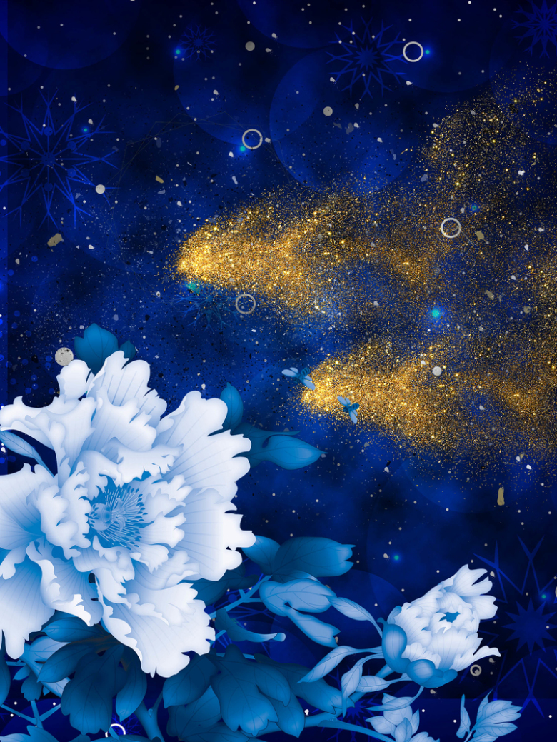 蓝色科技牡丹花背景素材