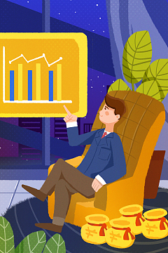 卡通金融商业赚钱成功人士金钱指数炒股背景