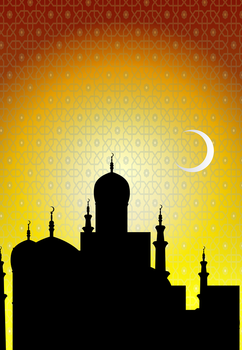 清真寺夜晚夜空剪影月亮海报背景