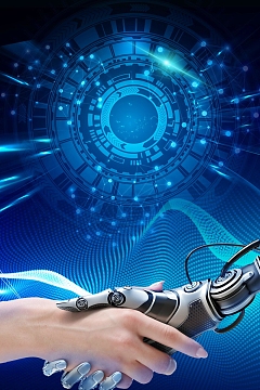 人工智能海报背景psdjpg卡通机器人插画海报背景素材aijpg蓝色代码