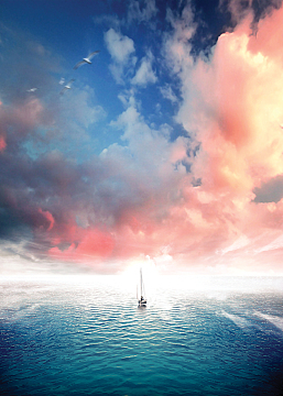 高清背景psdjpg扁平抽象蓝色大海背景素材psdjpg扁平化山脉山峰海报