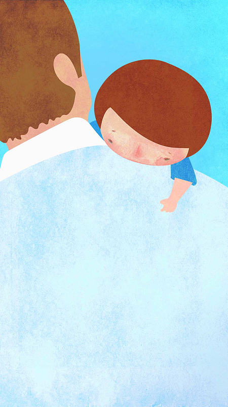 父子水彩质感卡通童趣肩膀依靠h5背景图