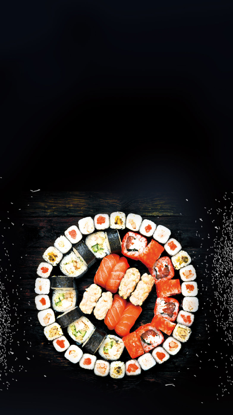 黑色大气简约寿司psd分层h5背景素材