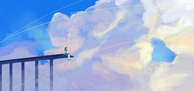 阶梯上的女孩插画