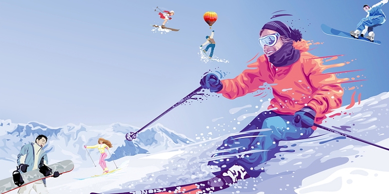 清新冬季滑雪运动PSD分层