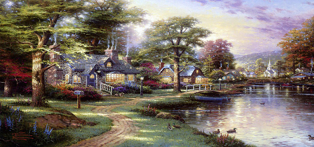 唯美梦幻乡间田园风格油画背景