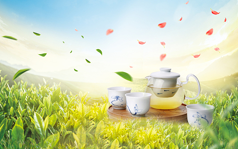 小清新唯美西湖龙井新品上市宣传海报背景