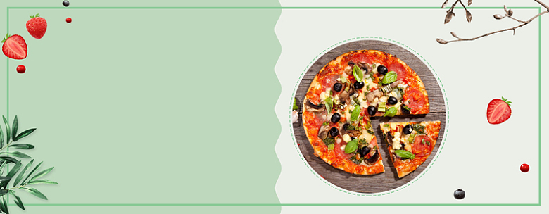 披萨美食图俯视图简约拼接绿色背景