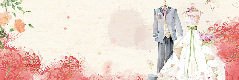 婚礼制插画花朵烂漫婚博会电商banner
