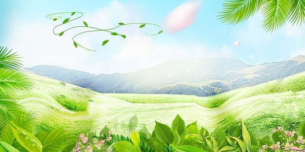 小清新唯美春季踏青旅行背景模板