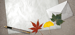 白色纸张信封枫叶红色黄色钢笔海报banner