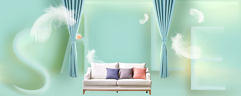 家装节文艺手绘小清新蓝色羽毛背景