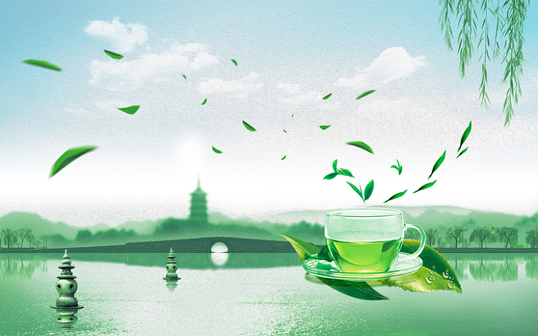 绿色小清新创意茶叶海报背景