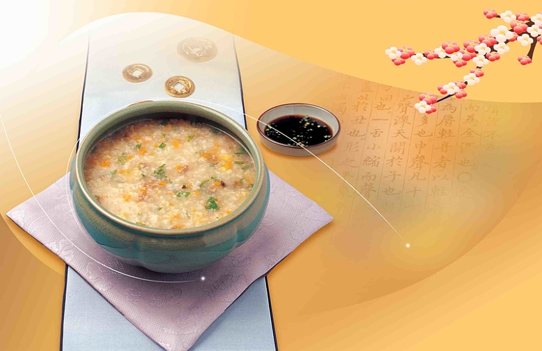 韩式美食食谱菜谱樱花养身粥海报背景