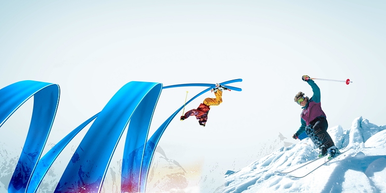 清新冬季滑雪运动背景模板