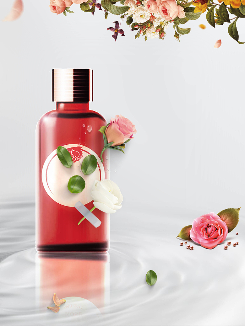 玫瑰花乳液化妆品海报背景模板