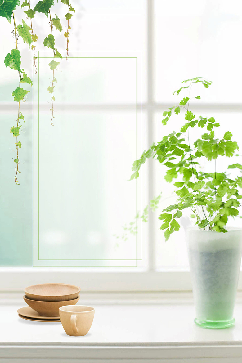 浅绿色文艺日系家居窗台花卉背景