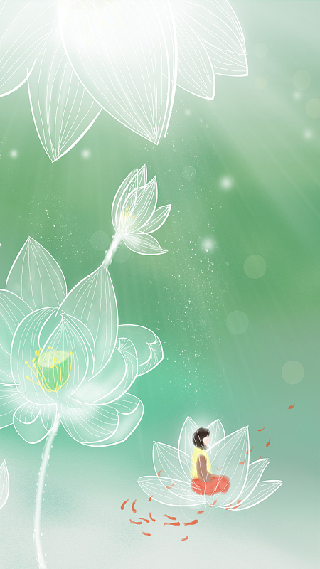 梦幻荷塘月色h5海报背景源文件分层下载