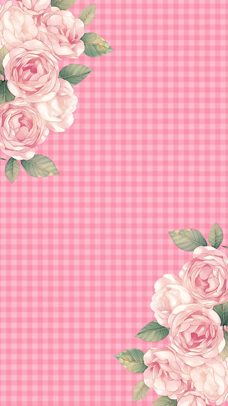 粉色格子花朵h5背景