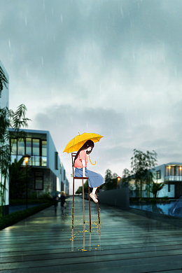 文艺插画雨季背景