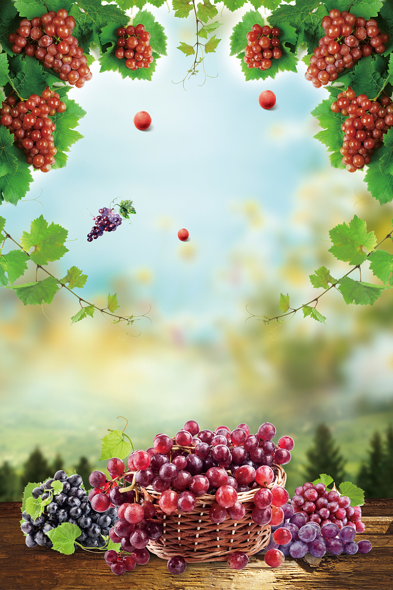 新鲜采摘葡萄水果促销海报创意海报