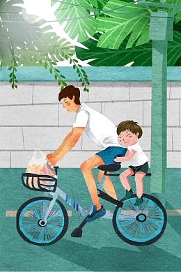 夏日父子父亲节海报