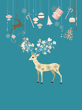 圣诞驯鹿清爽蓝色矢量背景素材