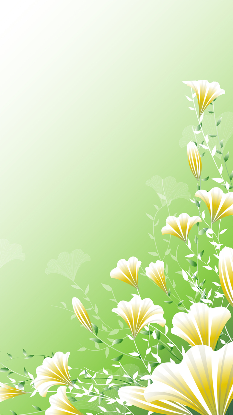 小清新绿色渐变背景淡黄色鲜花h5背景素材