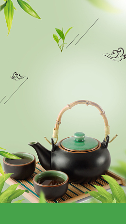 喝茶绿色精工时尚茶H5背景素材