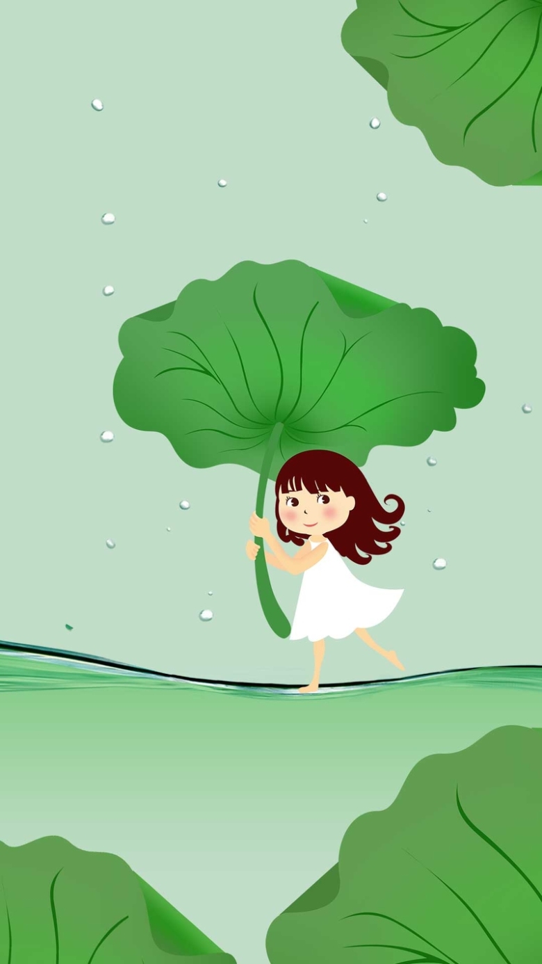 绿色卡通小暑psd分层h5背景素材