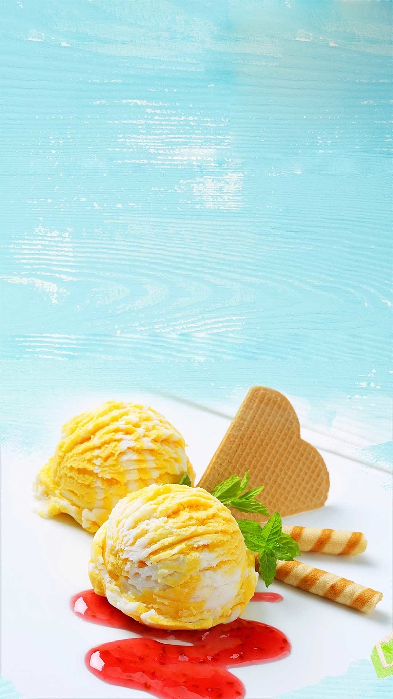 冰淇淋夏季食品美食蓝色H5背景素材