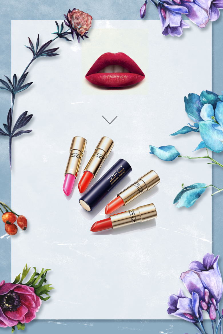 时尚简约花卉红唇彩妆海报背景素材