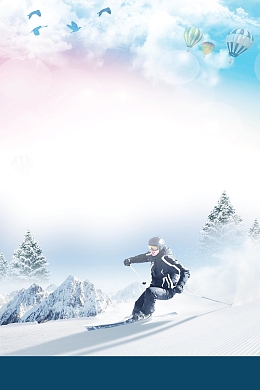 清新冬季滑雪运动PSD素材