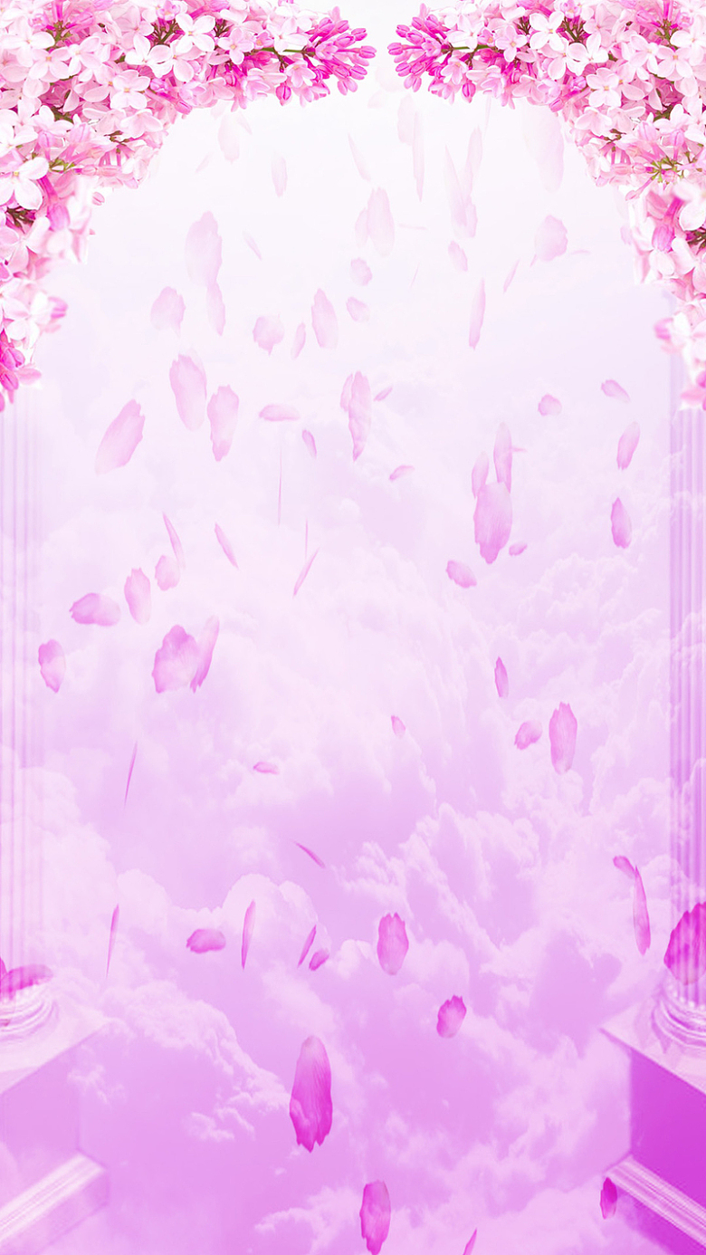 浪漫粉色花卉欧式拱门H5背景素材