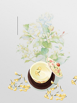 简约手绘茉莉花茶养海报背景素材