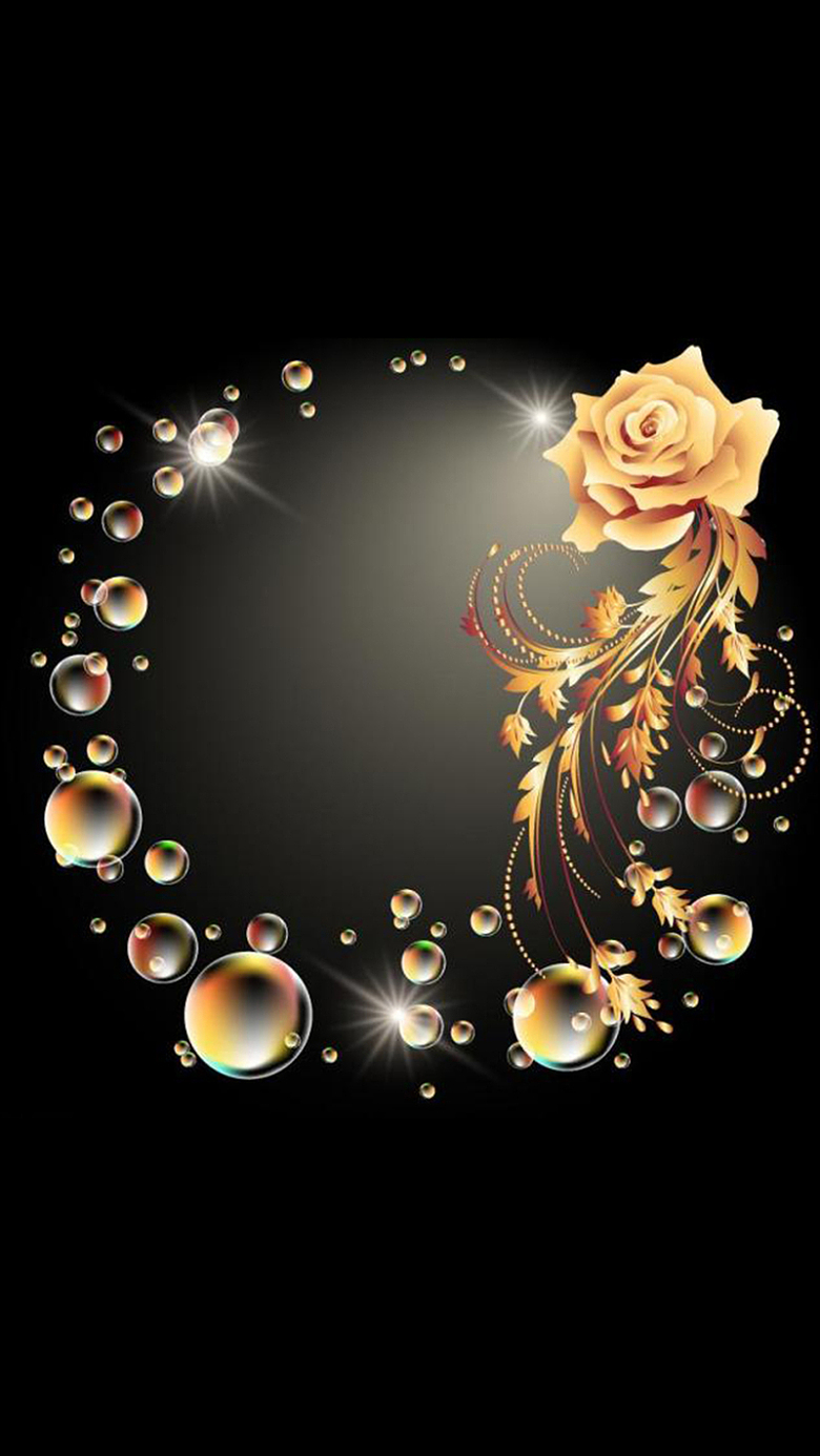 金色玫瑰花金色珍珠浪漫黑色H5背景