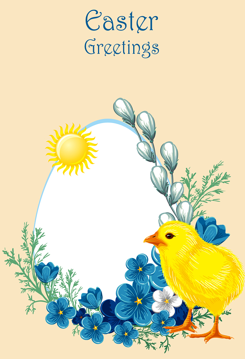 复活节手绘小鸡蛋壳太阳海报背景素材