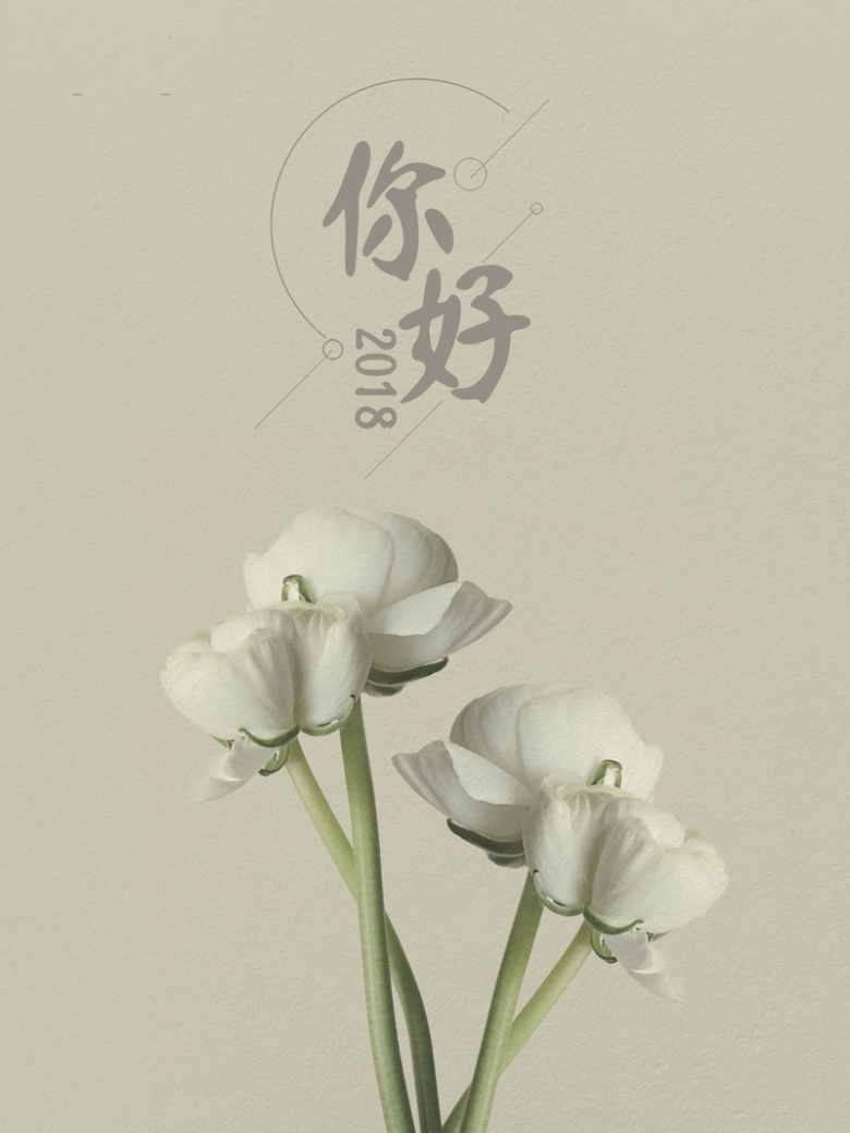 你好2018灰色清新简约花朵背景